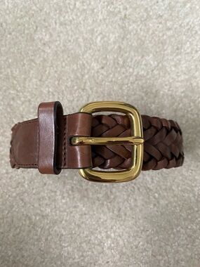 Cole Haan Brown Braided Leather Belt with Gold Buckle